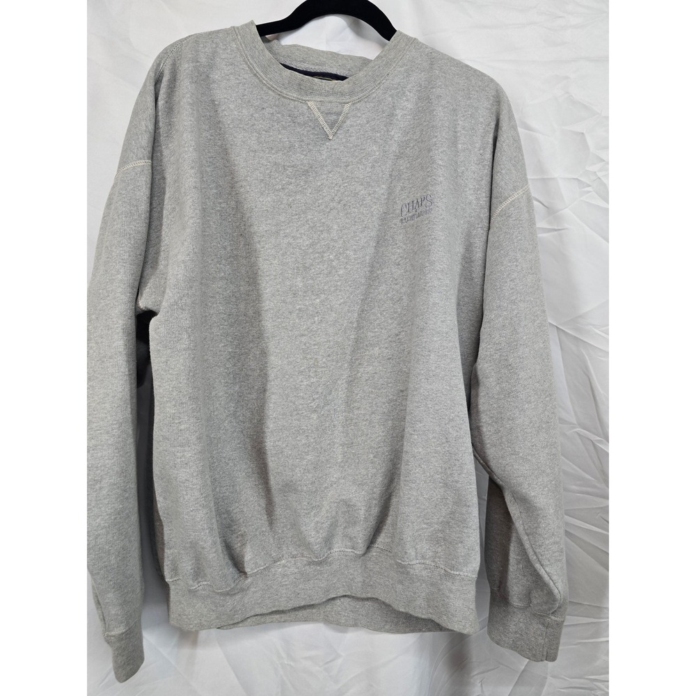 Chaps Ralph Lauren Mens Sweatshirt Large Heather Grey Crewneck V-Stitch Vintage